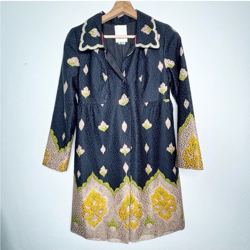 Anthropologie Elevenses Black Embroidered Silk Jacket Size 0